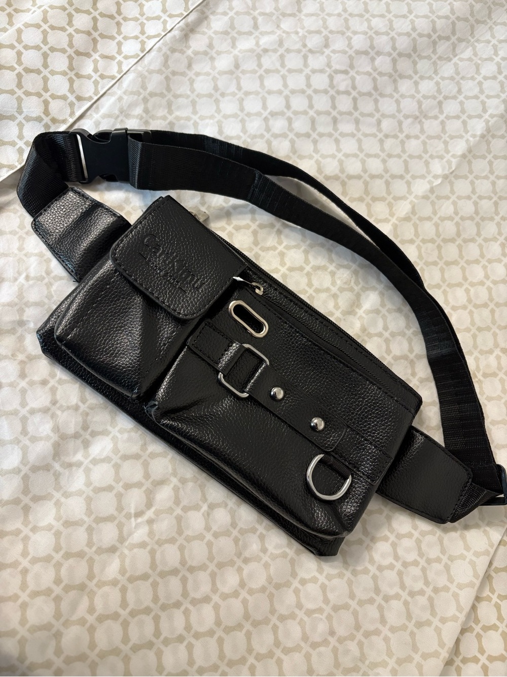 Black Leather Waist Bag / Belt Bag